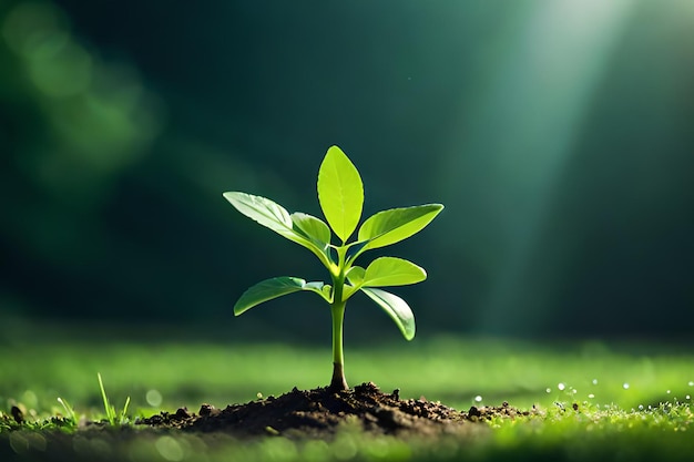 A plant with green leaves sprouting from the ground