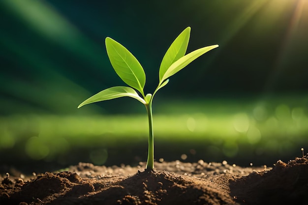 A plant with green leaves sprouting from it