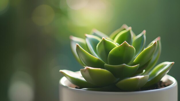 Photo a plant with green leaves in a white pot with the sun shining through