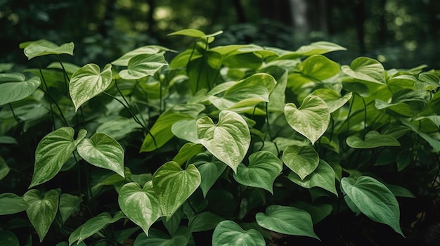 A plant with green leaves in the woods