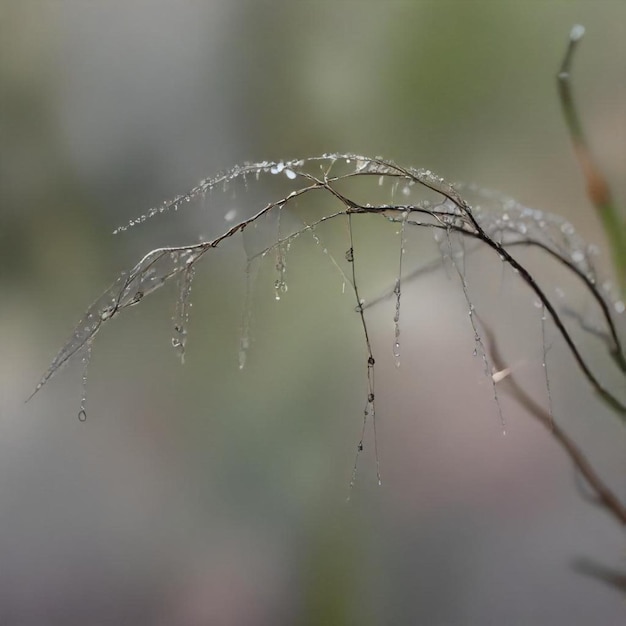 a plant with ice on it and the raindrops on it