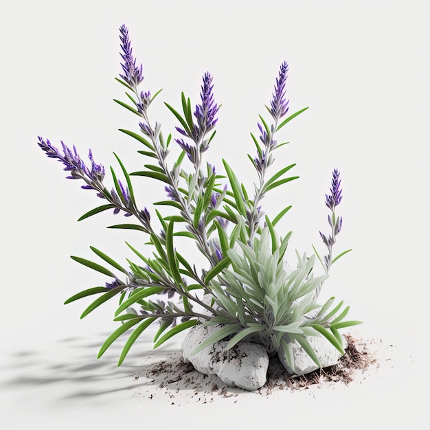 A plant with purple flowers is in a white background.