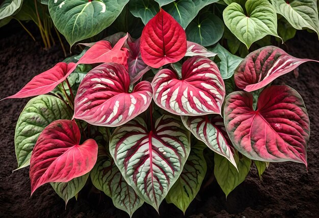 Photo a plant with red and green leaves and red leaves