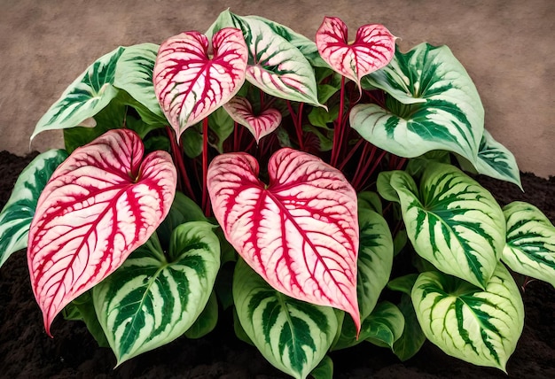 Photo a plant with red and green leaves that have a heart shaped design