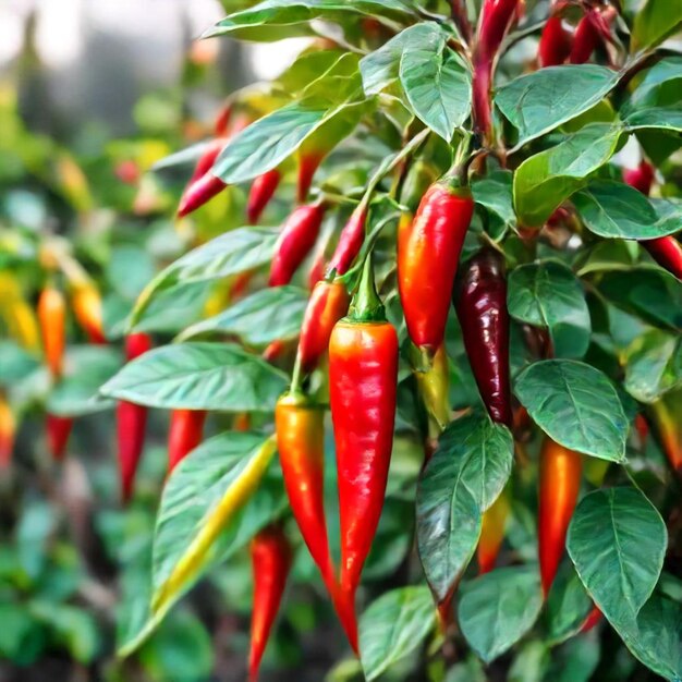 Photo a plant with red and yellow peppers that are outside