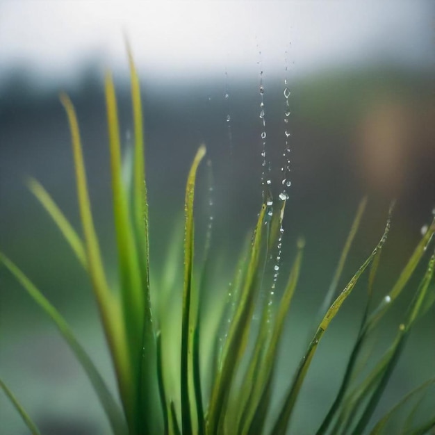 a plant with water droplets on it and the rain drops on it