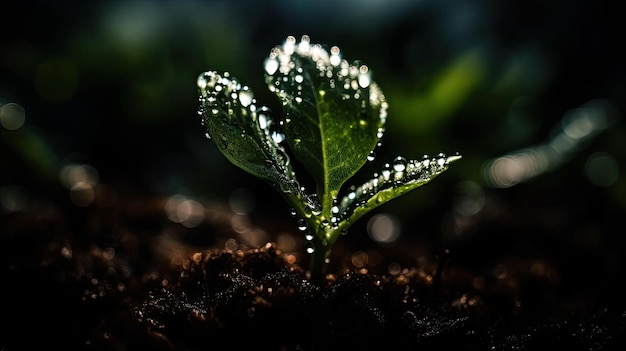 A plant with water droplets on it