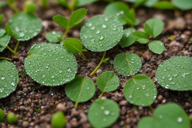 a plant with water drops on it and a few leaves