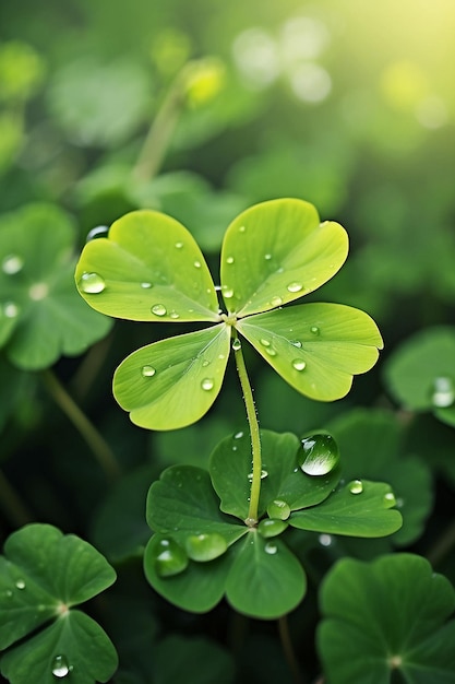 A plant with water drops on it and the sun shining through the leaves