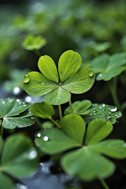 Photo a plant with water drops on it and the sun shining through the leaves