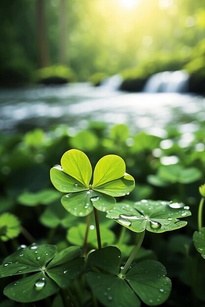 Photo a plant with water drops on it and the sun shining through the leaves