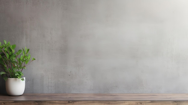 Plant on a wooden table with a gray background