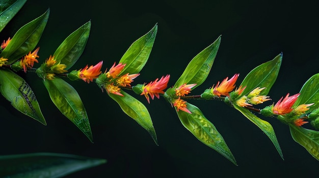 Plantas com folhas verdes e detalhes coloridos