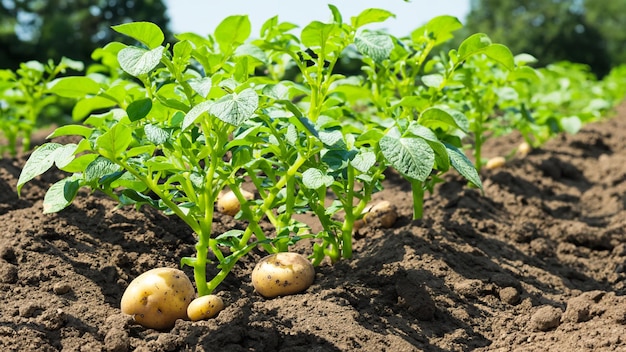 plantation of potatoes ready for harvest