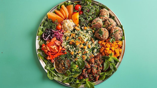 PlantBased Dinner Arranged on a Platter Isolated