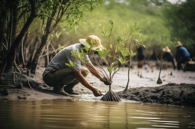 Planting Mangroves for Environment Conservation and Habitat Restoration on Earth Day