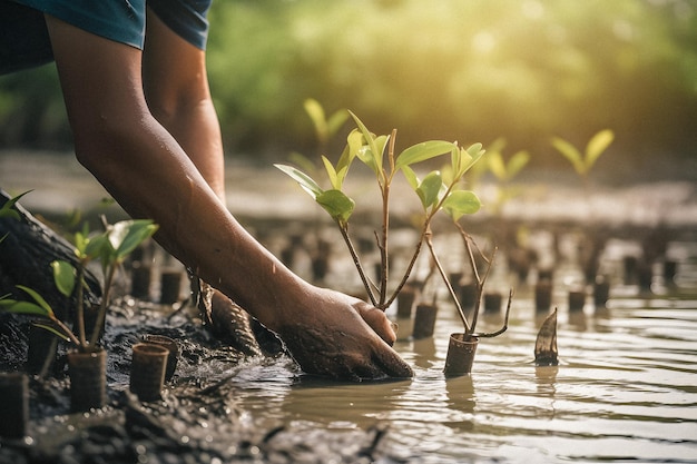 Planting Mangroves for Environment Conservation and Habitat Restoration on Earth Day