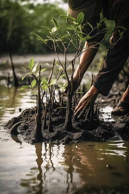 Planting Mangroves for Environment Conservation and Habitat Restoration on Earth Day