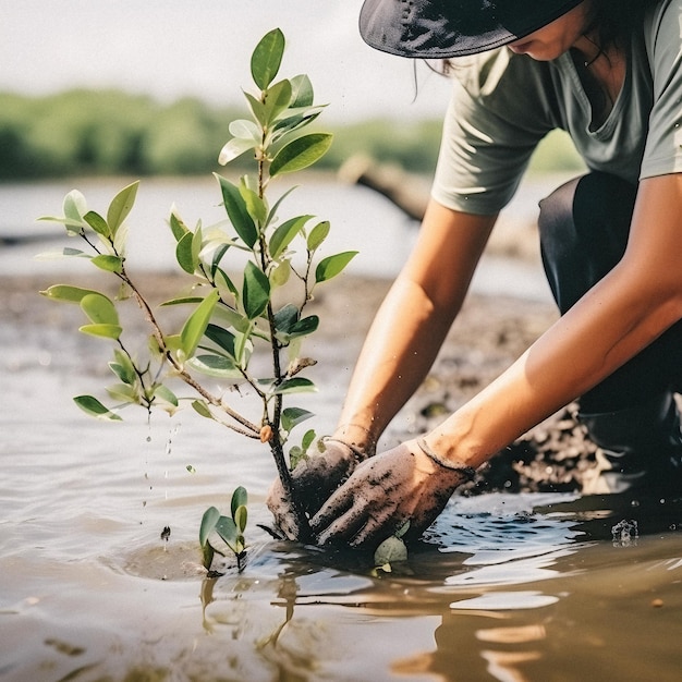 Planting Mangroves for Environment Conservation and Habitat Restoration on Earth Day