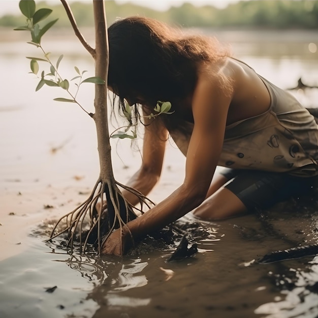 Planting Mangroves for Environment Conservation and Habitat Restoration on Earth Day