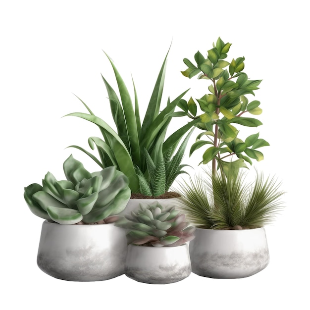 Plants in ceramic pots Transparent isolated background AI