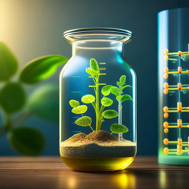 Plants and flowers in test tubes in laboratory Generative AI