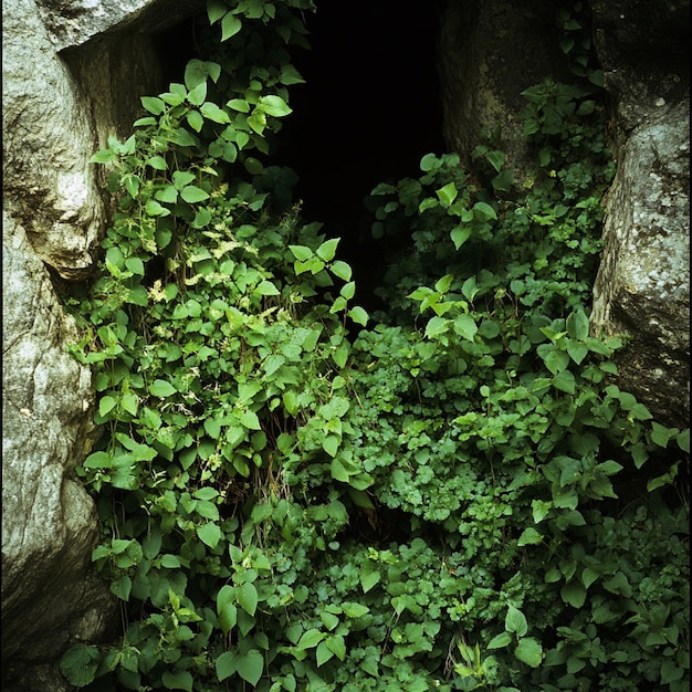 Photo plants gripping to the walls of a greenery covered cave