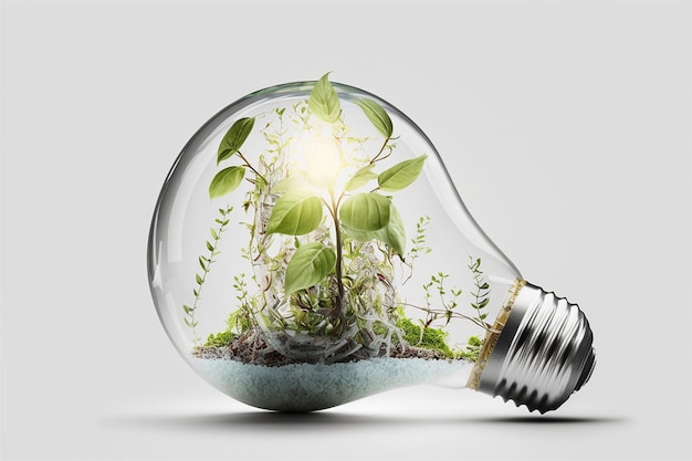 Plants growing inside a light bulb on isolated white background Creative idea thinking concept