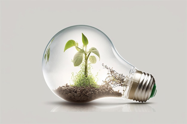 Plants growing inside a light bulb on isolated white background Creative idea thinking concept