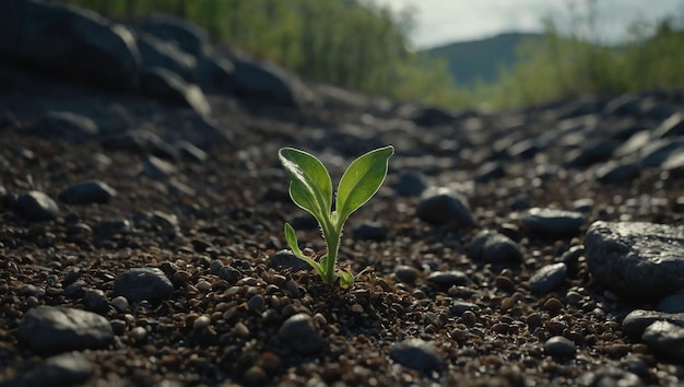 Photo plants growing in a rocky field with a mountain backdrop