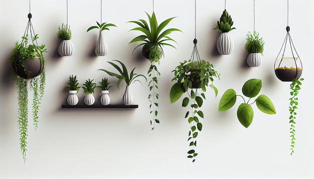 Plants in hanging pots set flowerpot indoor element ai generated image