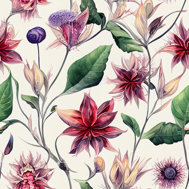 Plants leaves and flowers fantastic seamless pattern