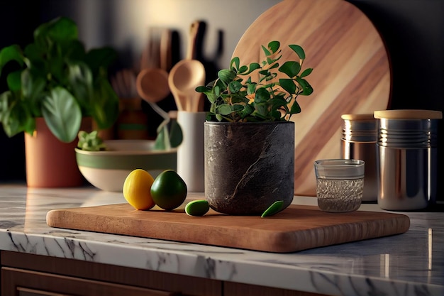 Plants in pot on kitchen countertopgenerative ai