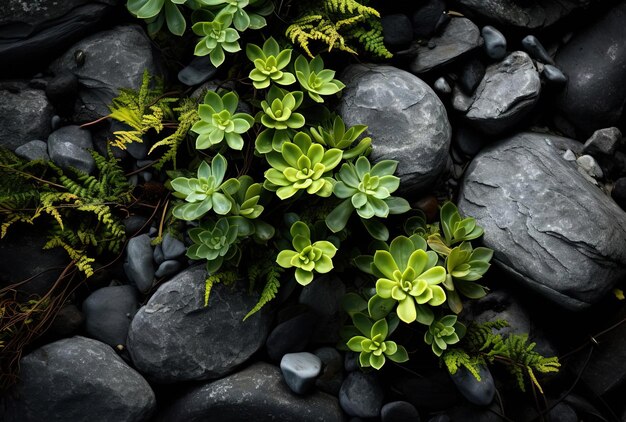 Photo plants on a rock filled with rocks in the style of frogcore