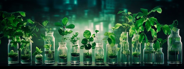 Plants in test tubes in the laboratory Generative AI nature