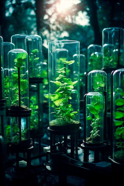 Plants in test tubes in the laboratory Generative AI nature