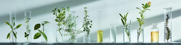 Photo plants in test tubes on light background