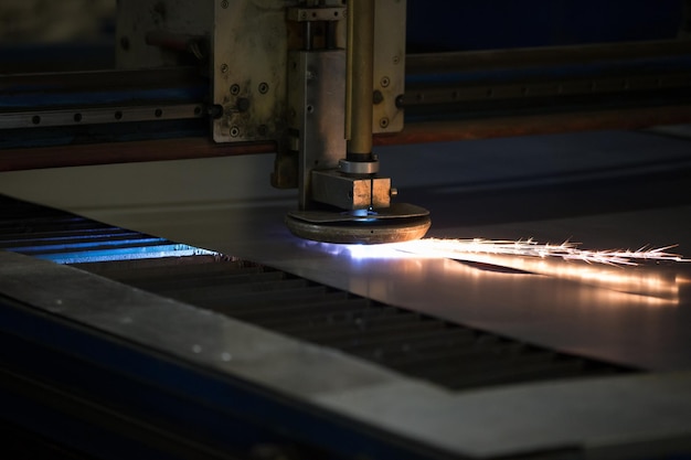 Plasma cutting of metalCutting of metal Sparks fly from laser