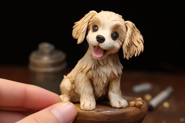 Plaster figurine of a dog in his hands