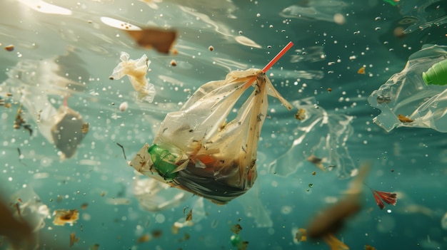 A Plastic Bag Drifting Underwater