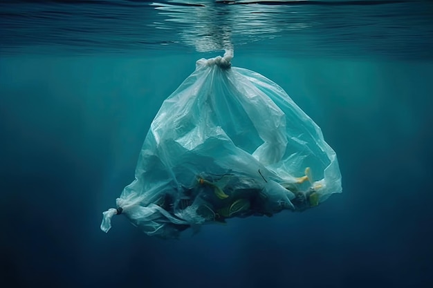 Plastic bag under the sea Generative AI