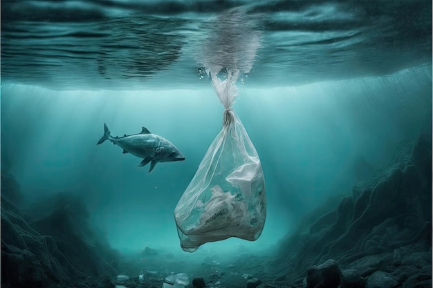 Plastic bags in the sea dirty ocean Made by AIArtificial intelligence