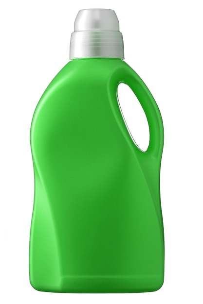 Plastic bottle in green color isolated on white background Container for household chemicals or cleaning products