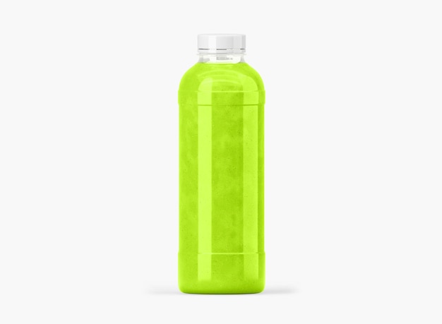 Plastic bottle of green smoothies packaging mockup Spinach kiwi or celery shake in clear container Detox cocktail for healthy dieting Fruit and vegetable drink isolated on background 3d render