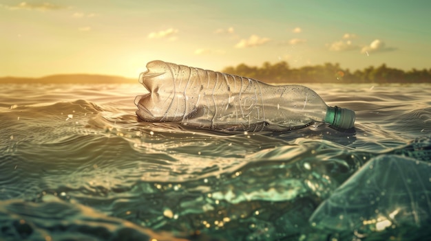 Photo the plastic bottle in ocean