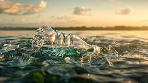 Photo the plastic bottle in ocean