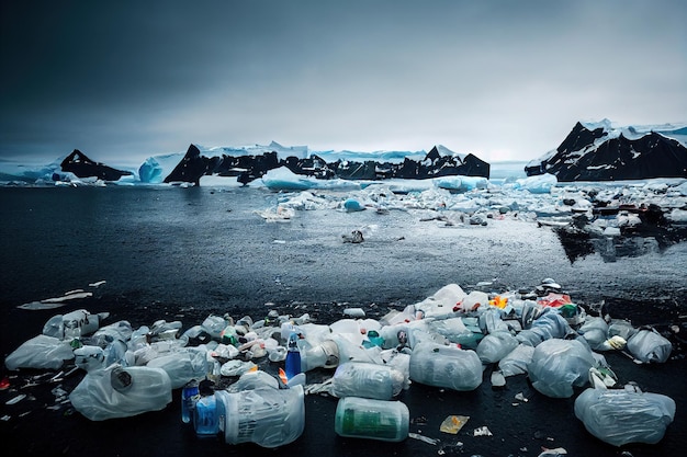 Plastic bottle waste washed on atlantic shoreline northern beach polluted environment