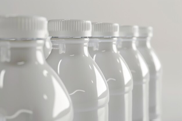 Plastic bottles lined up on a table suitable for various concepts