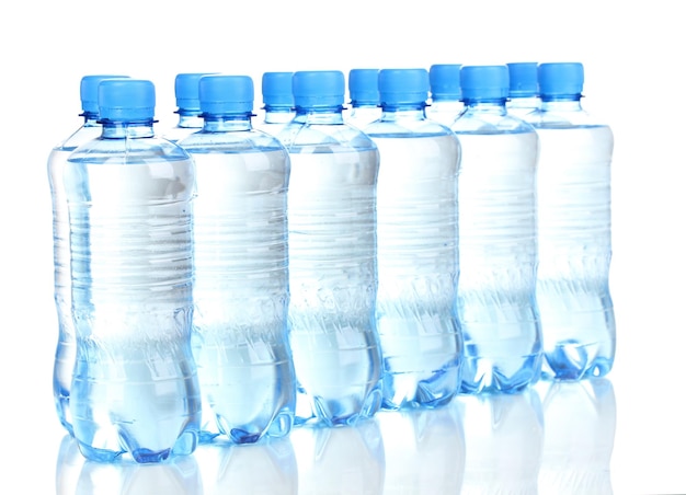 Plastic bottles of water isolated on white