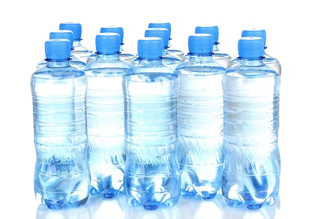 Plastic bottles of water isolated on white